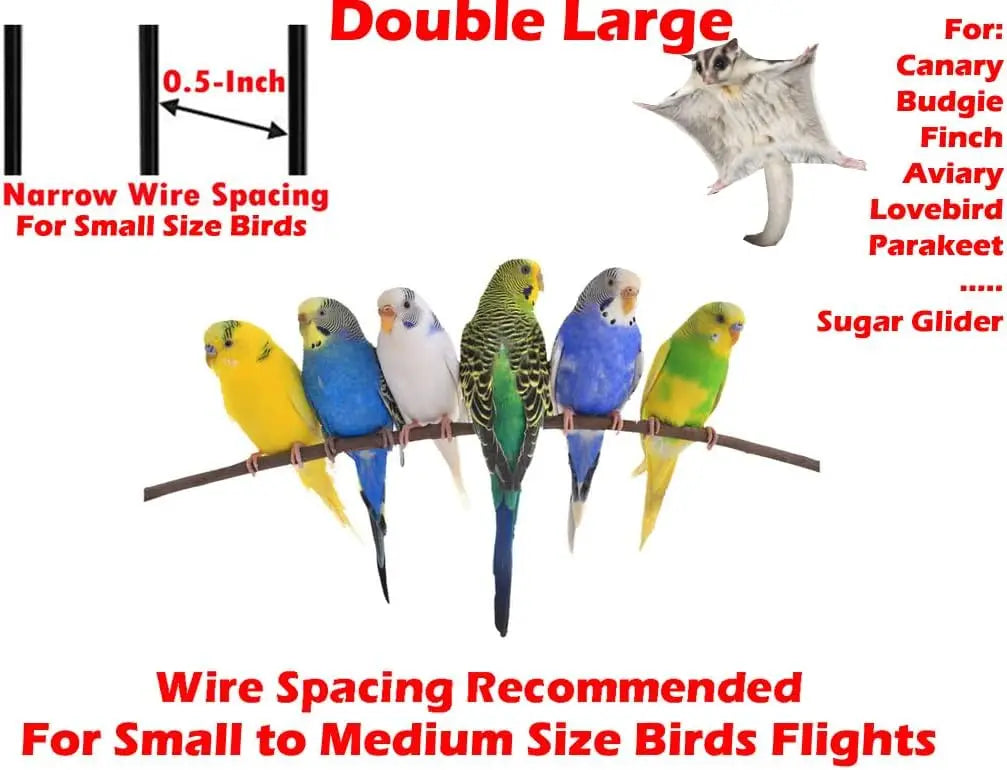 LARGE Double Flight Bird Wrought Iron Breeder Cockatiel Conure Cage with Slide Out Center Divider Side Breeding Nest Doors with