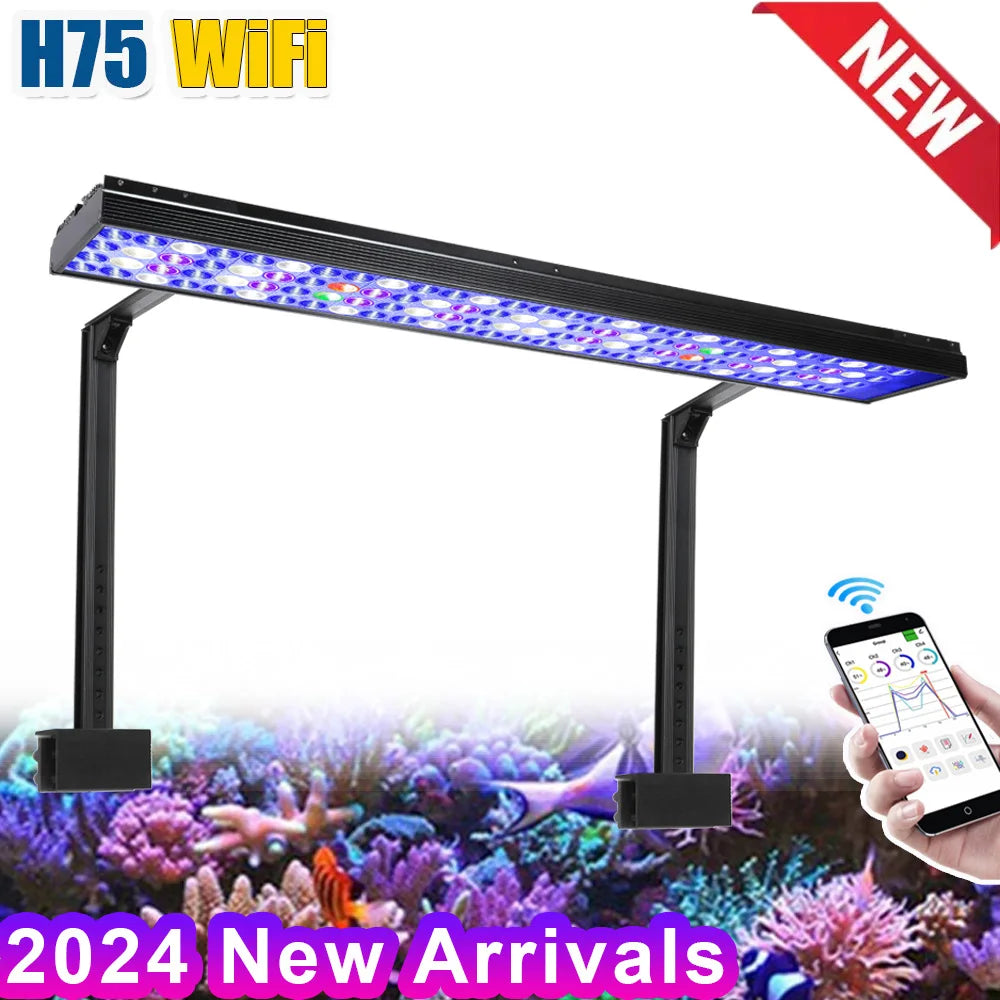 PopBloom-WiFi Marine Aquarium Lamp, Full Spectrum Saltwater LED Aquarium Lighting for 80-100cm Reef Coral,Marine Aquarium Tank