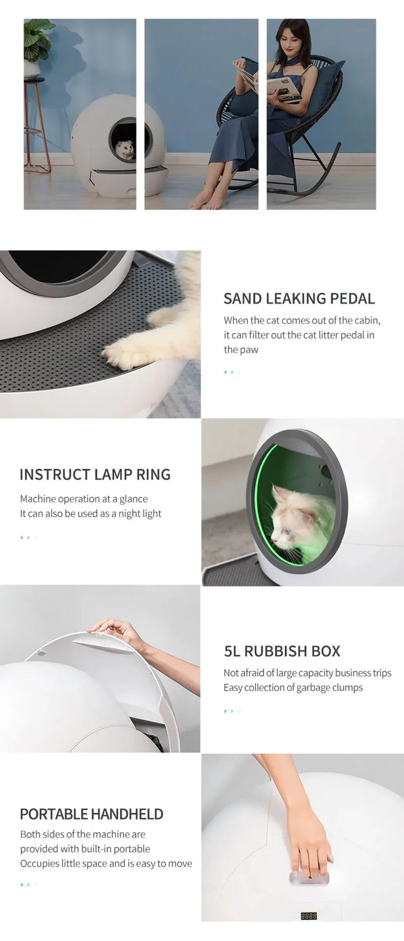 Smart Cat Litter Box Large Tray Self-cleaning Cats Toilet Automatic Closed Sandboxes Electronic Smart Litter for Cat Pet Product