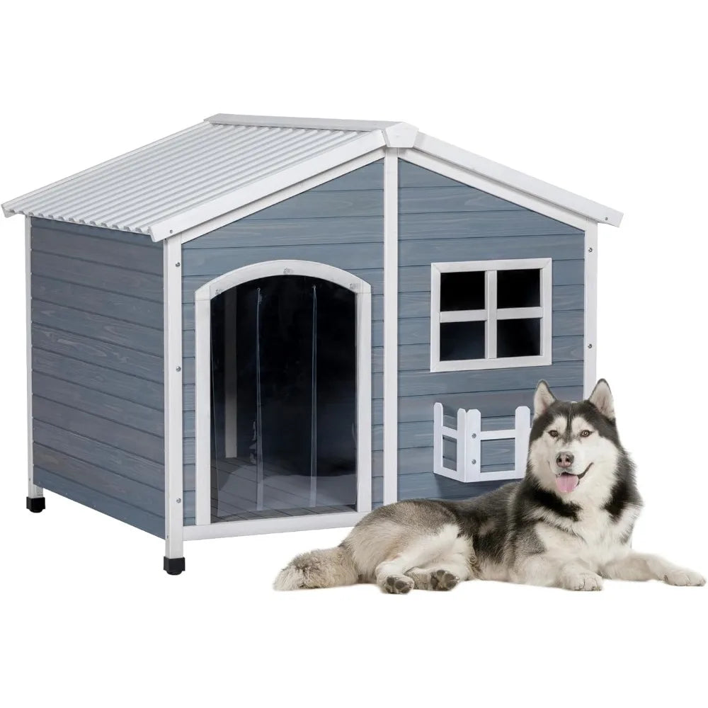 47" Dog House Outdoor with Waterproof PVC Roof, Extra Large Dog House for 2 Medium Dogs, Dog House Outdoor Large Breed