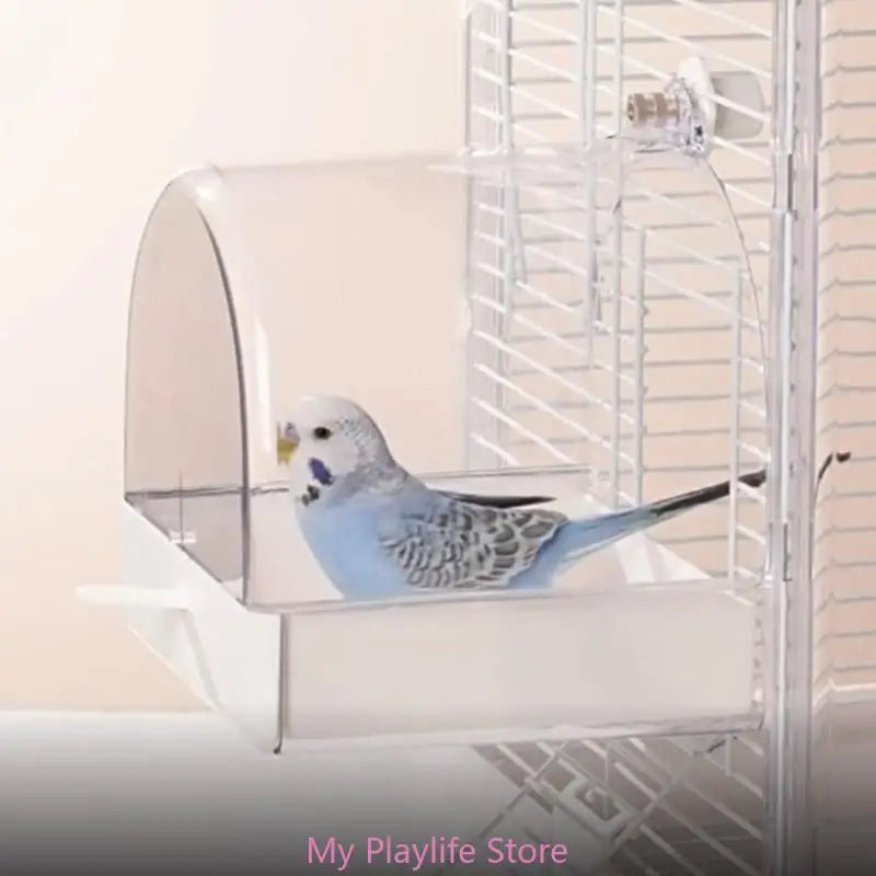 Pet Bird Bath Tub Clear Bath House Parrot Bathtub with Bottom Drawer for Budgies Cockatiels Lovebirds Bathing Supply