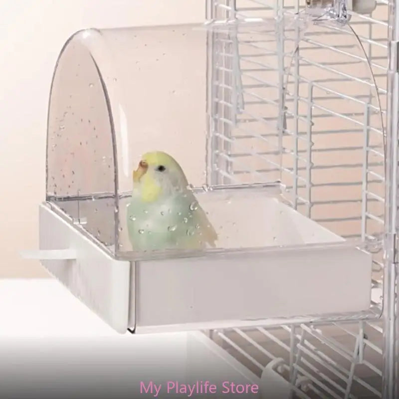 Pet Bird Bath Tub Clear Bath House Parrot Bathtub with Bottom Drawer for Budgies Cockatiels Lovebirds Bathing Supply