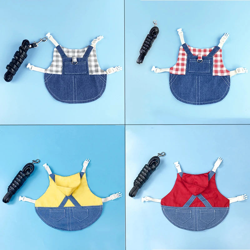 Denim Rabbit Bunny Costume Clothes with Buckle Leash Walking Pet Harness for Small Animals Gotas Guinea Pig mascotas Accessories