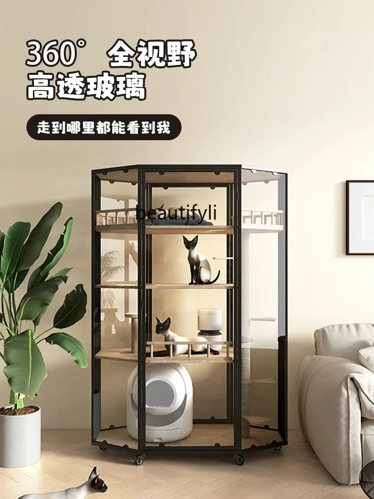 Panoramic Luxury Cat Cage Nest House Villa Cat Cabinet Automatic Litter Box Large Free Space Home