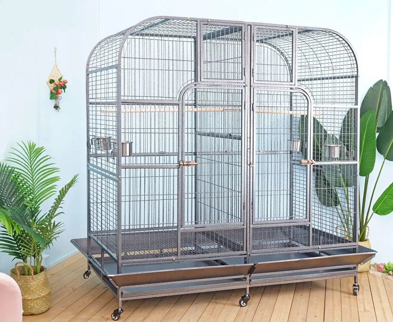 Double Cage with Center Divider for Bird Parrot Aviary New 64"L X 32"W X 73"H