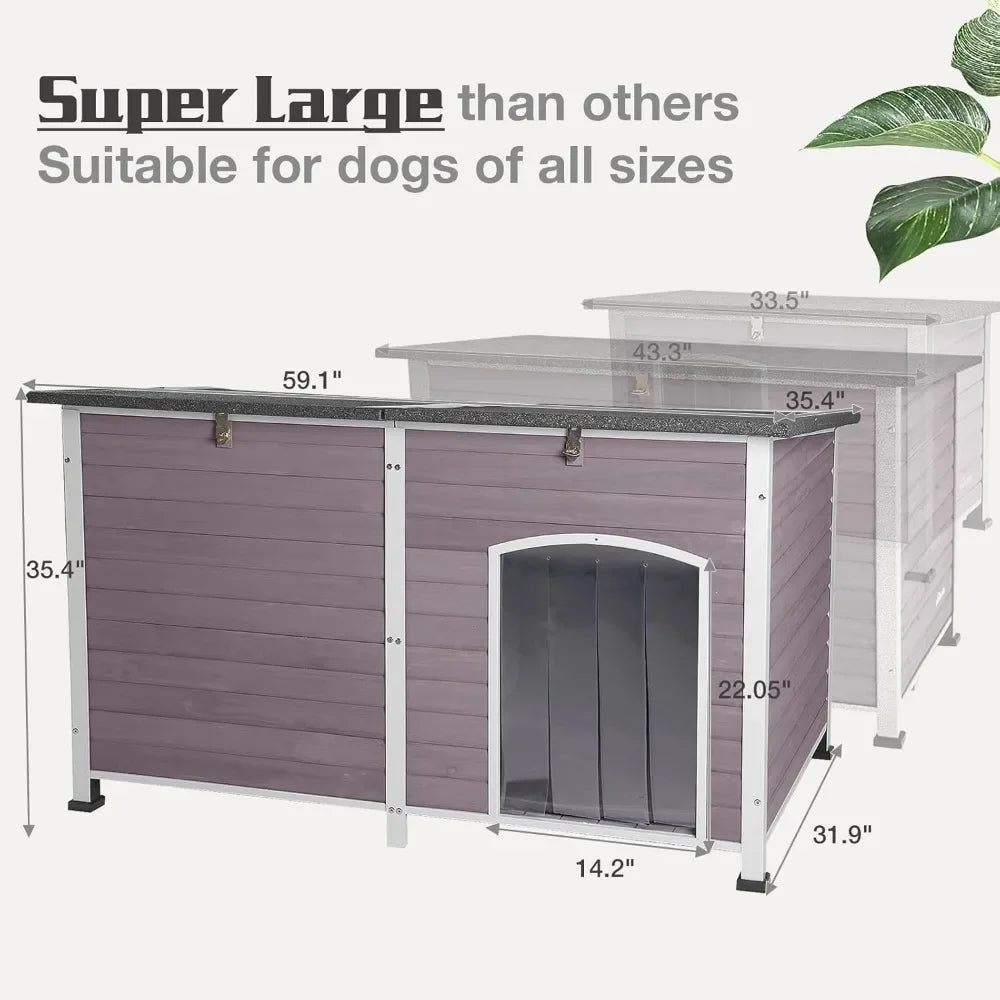 Outdoor Dog House 59.1" Extra Large 100% Insulated Dog Kennel with Liner Keep Warm in Winter,Metal Frame Dog Cage