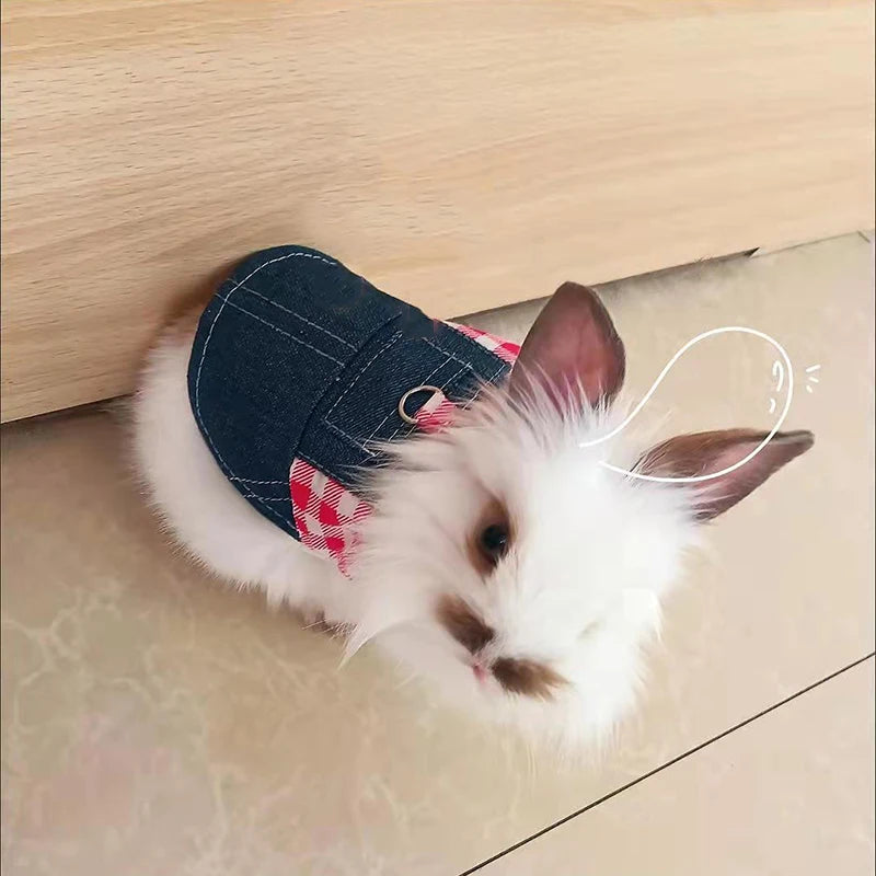 Denim Rabbit Bunny Costume Clothes with Buckle Leash Walking Pet Harness for Small Animals Gotas Guinea Pig mascotas Accessories