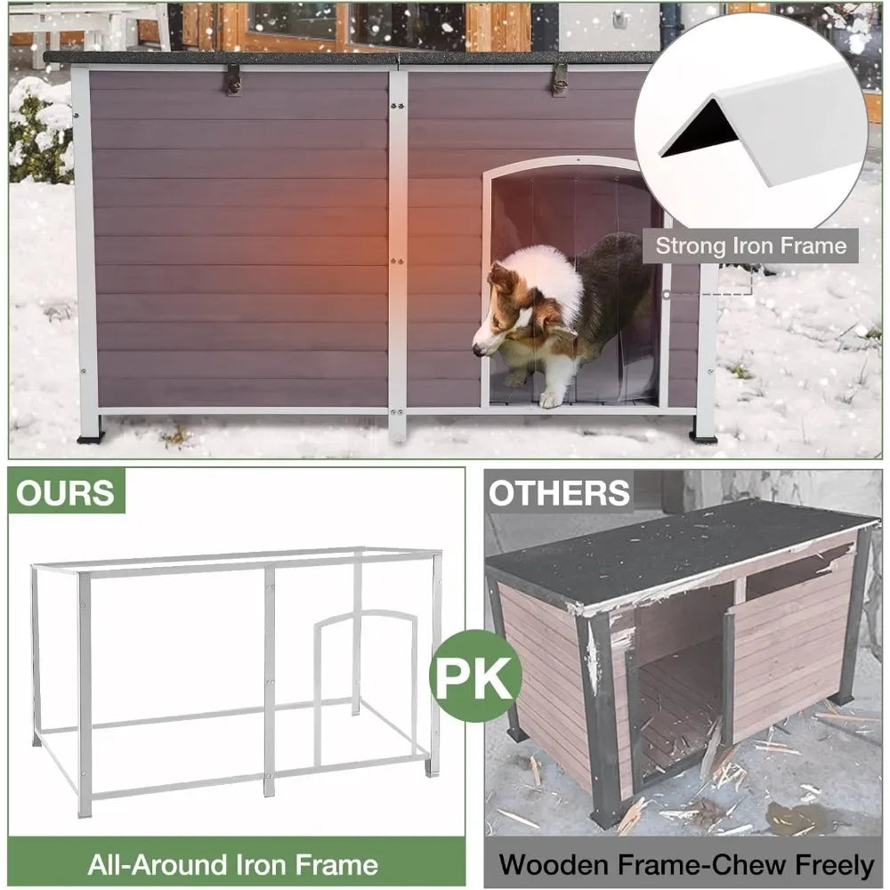 Outdoor Dog House 59.1" Extra Large 100% Insulated Dog Kennel with Liner Keep Warm in Winter,Metal Frame Dog Cage