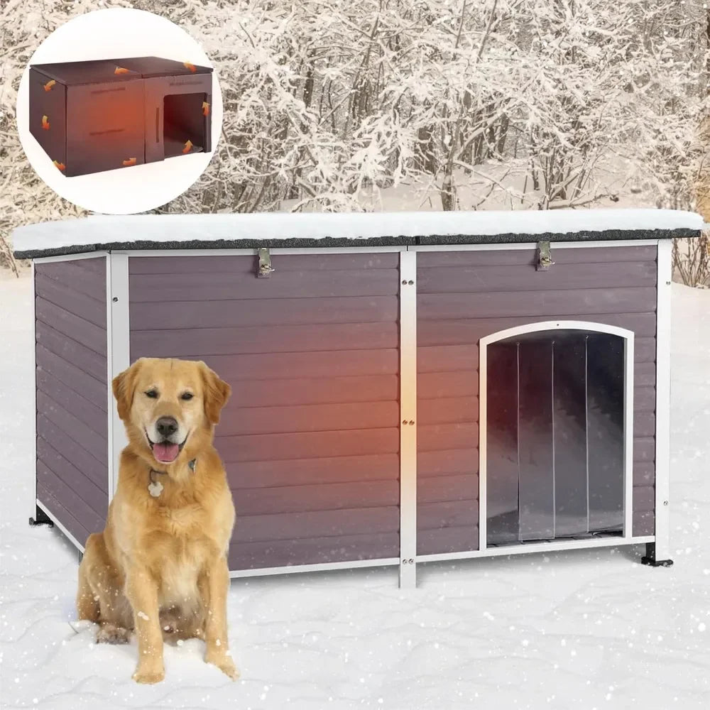 Outdoor Dog House 59.1" Extra Large 100% Insulated Dog Kennel with Liner Keep Warm in Winter,Metal Frame Dog Cage