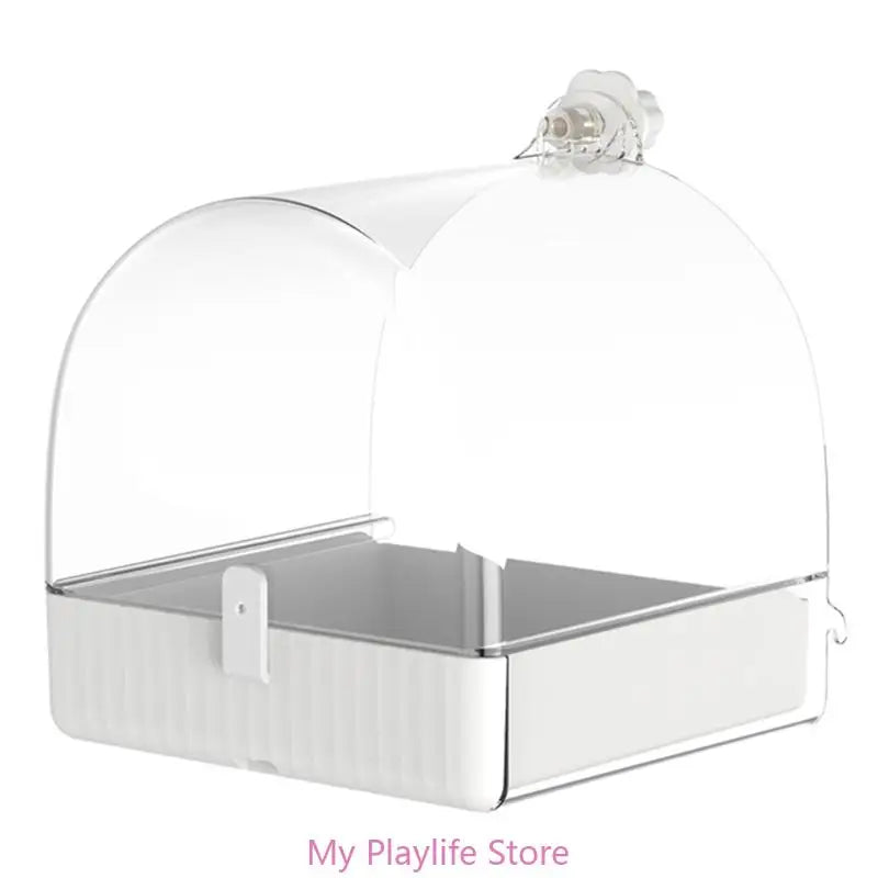 Pet Bird Bath Tub Clear Bath House Parrot Bathtub with Bottom Drawer for Budgies Cockatiels Lovebirds Bathing Supply