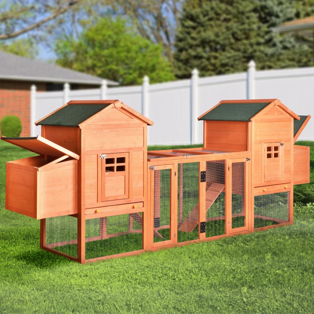 Chicken Coop,  Bunny Hutch with Ventilation Door, Garden Backyard Pet House Chicken Nesting Box,124" Large Hen Cage Rabbit House