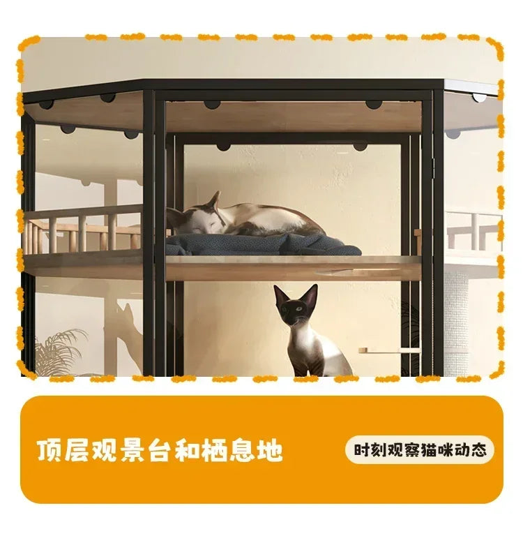 Panoramic Luxury Cat Cage Nest House Villa Cat Cabinet Automatic Litter Box Large Free Space Home