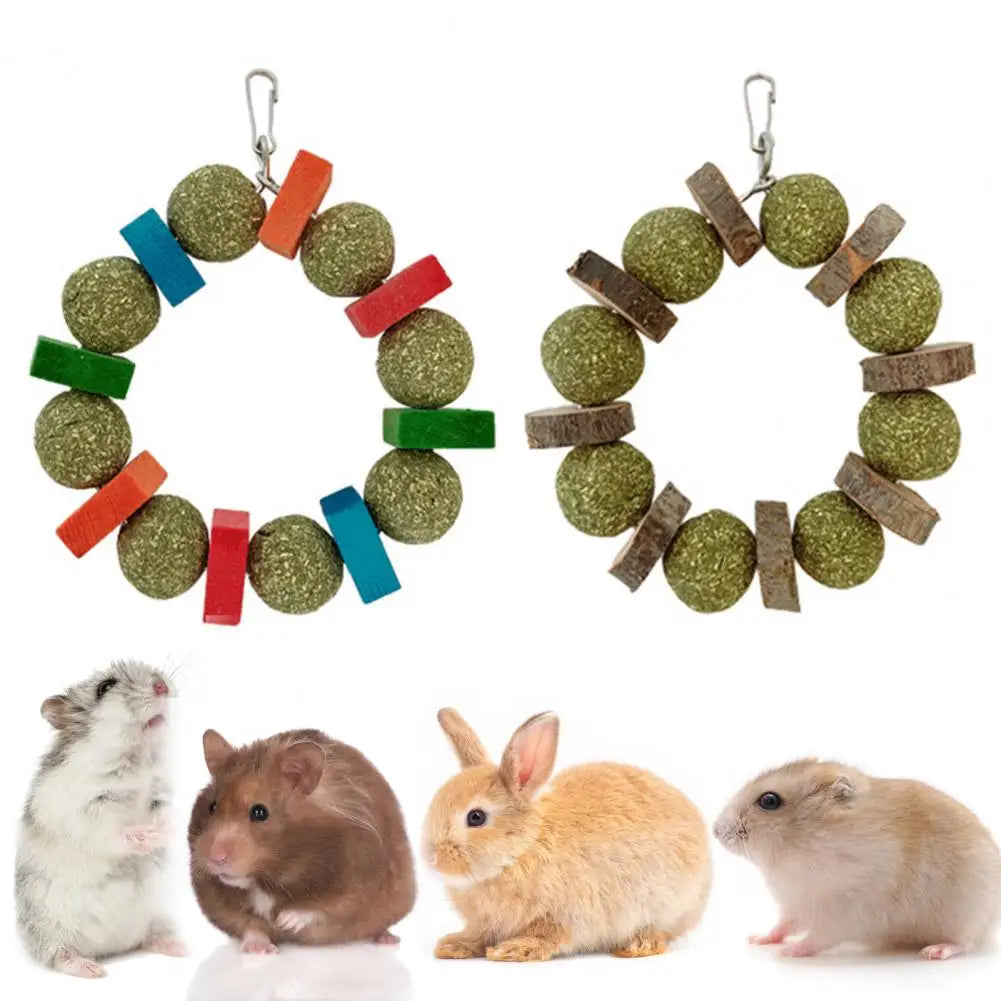 Hanging Pet Toy Natural Handmade Chew-resistant Hamster Toy with Grass Scent for Teeth Care Rabbit Guinea Pig Toy for Chinchilla