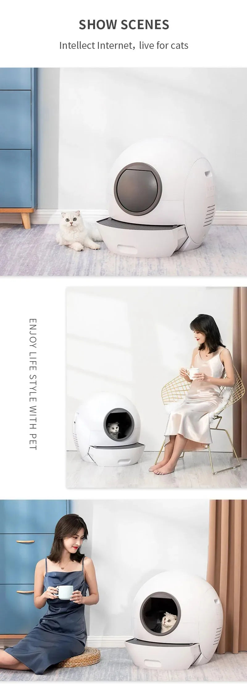 Smart Cat Litter Box Large Tray Self-cleaning Cats Toilet Automatic Closed Sandboxes Electronic Smart Litter for Cat Pet Product