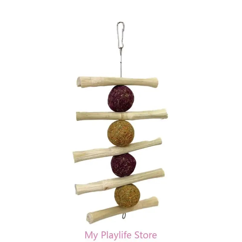 Rabbit Chew Toy Hamsters Hanging Hays Treat Bamboos Stick Grass Cake Wood Twigs Toy for Squirrels Small Pet Teeth Grinding