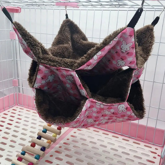 3 Layers Pet Hammock Plush Hamster Hammock Chinchilla Guinea Pig Ferret Sleeping Bag Hamster Cage Swing Cage Sleeping Nest