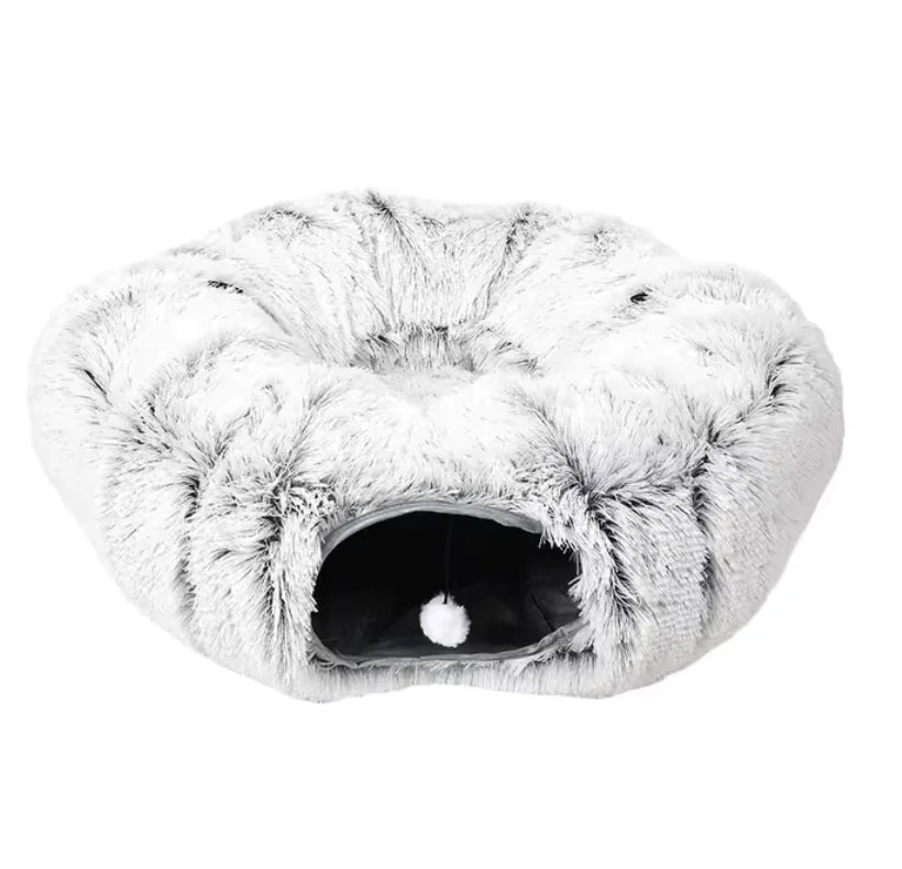 Cozy Plush Cat Tunnel and Nest - Foldable Winter Pet Kennel